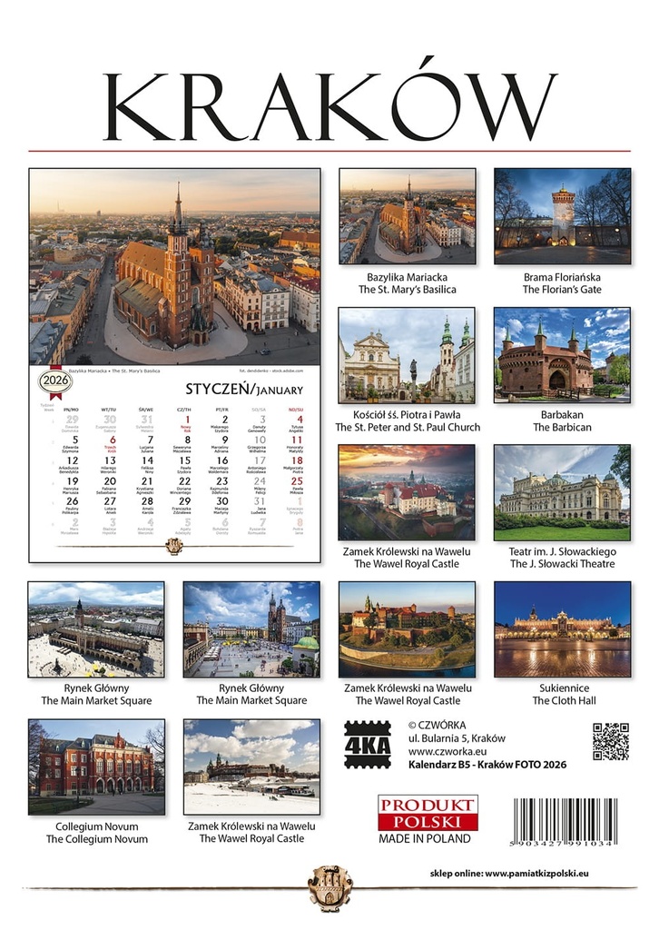 Kalendarz Ścienny 2026 Kraków Fotografie B5