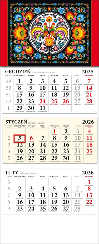 Calendrier Mural Triplé Łowicz 02 2026