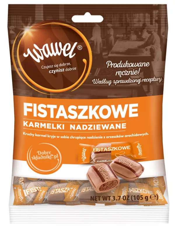 CUKIERKI KARMELKI 105G FISTASZKI Z NADZIENIEM WAWEL