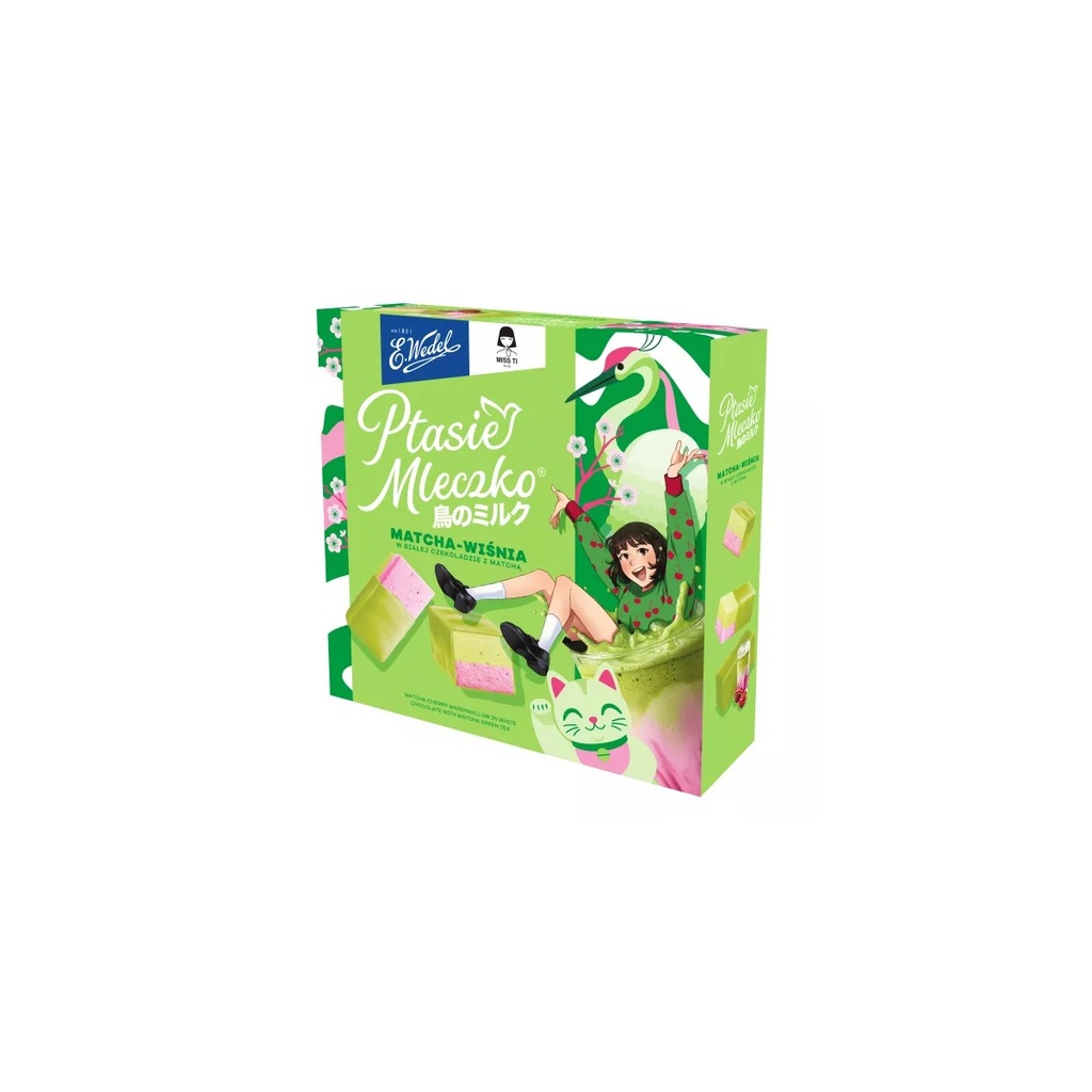 Ptasie Mleczko Wedel 340 g – Bouchées de Mousse à la Cerise Enrobées de Chocolat Blanc au Matcha
