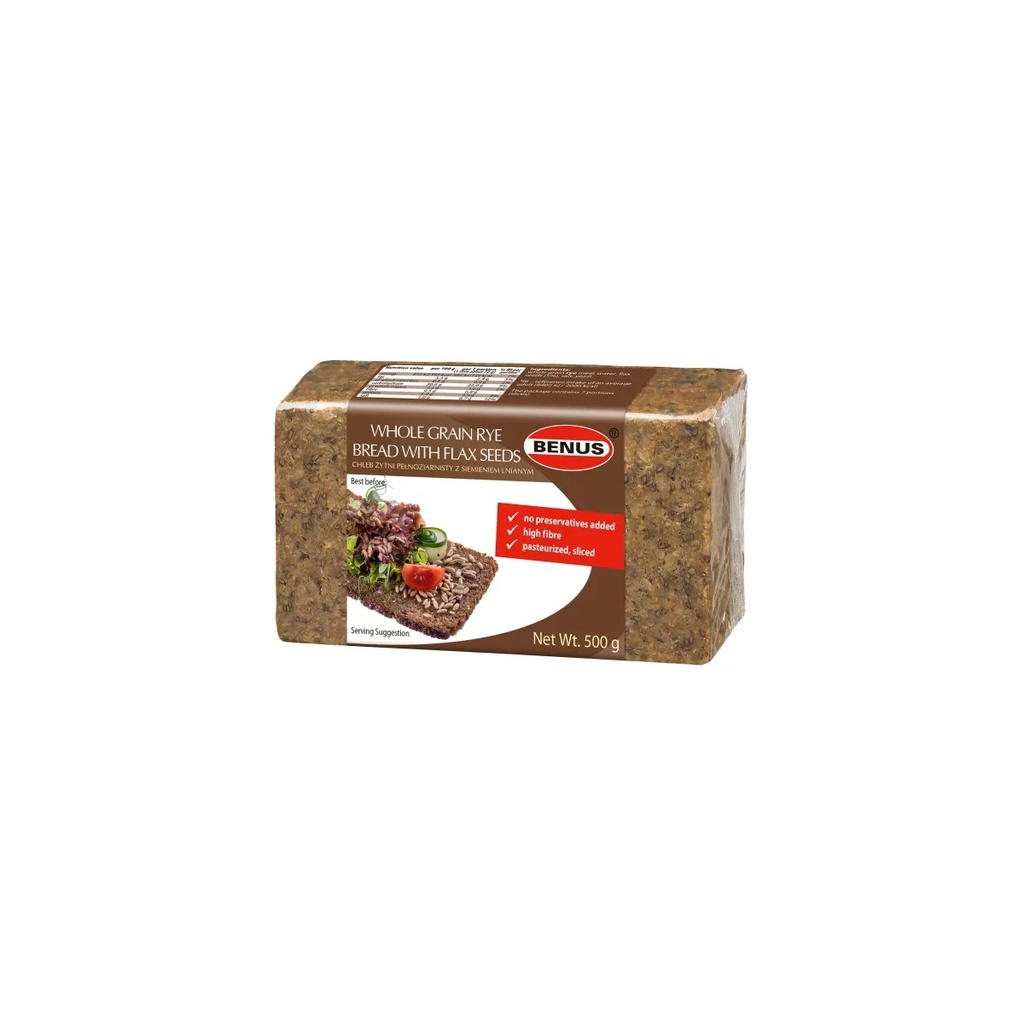 [r010-01-00408-r011-434] Pain de Seigle aux Graines de Lin Benus 500 g