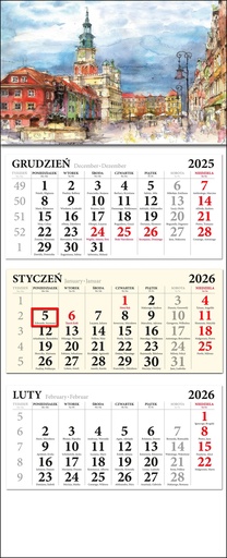 [r009-01-00349-] Kalendarz Ścienny Trójdzielny Poznań 2026 01 Akwarela